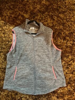 Gray Zip Front Vest with Pink Trim